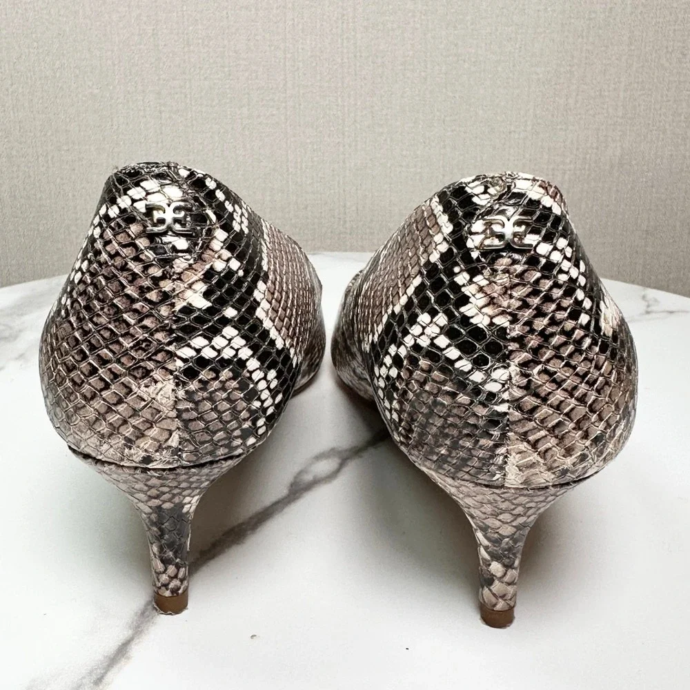 Sam Edelman Dori Snakeskin Leather Kitten Heel Pumps Tan Black 11M